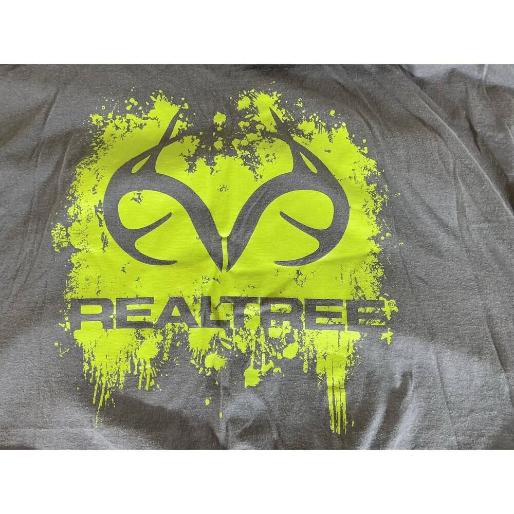 Realtree Mens 3XL Gray Neon Green Logo Graphic Crew Neck Short Sleeve T-Shirt